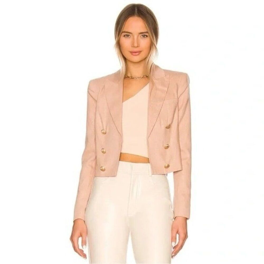 L'AGENCE Inez Cropped Blazer In Biscuit Size 10 Linen Blend Career Designer